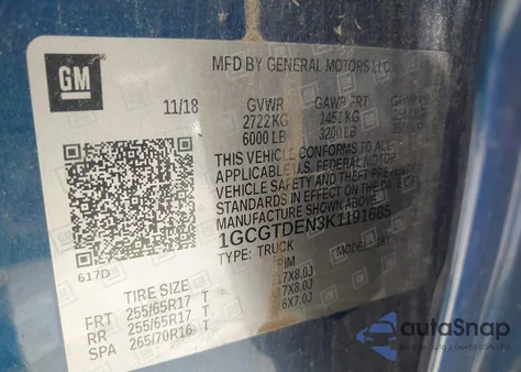 2019 Chevrolet Colorado Z71 z USA, uszkodzony, nr VIN 1GCGTDEN3K1191685